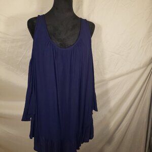 Live and Let Live Cobalt Blue Cold Shoulder 3/4 Sleeve 2X Top